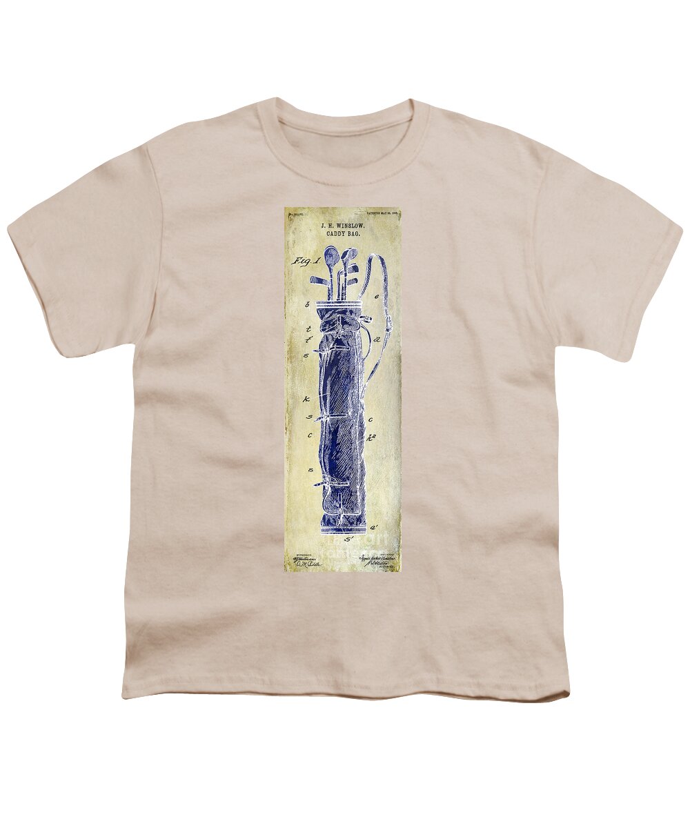 Golf Bag Youth T-Shirt featuring the photograph 1933 Golf Bag Patent Drawing 2 Tone by Jon Neidert