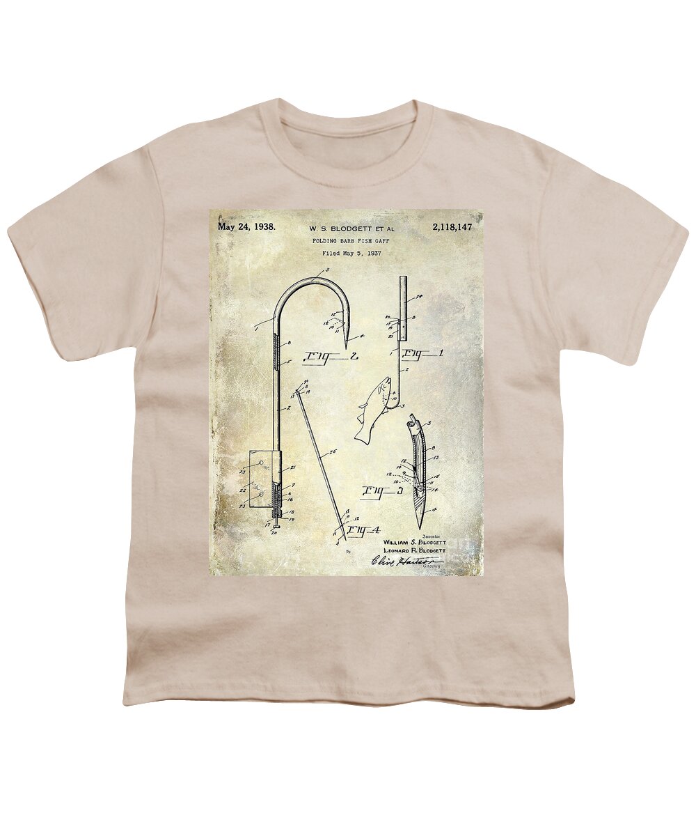 1938 Fishing Gaff Patent Drawing Youth T-Shirt