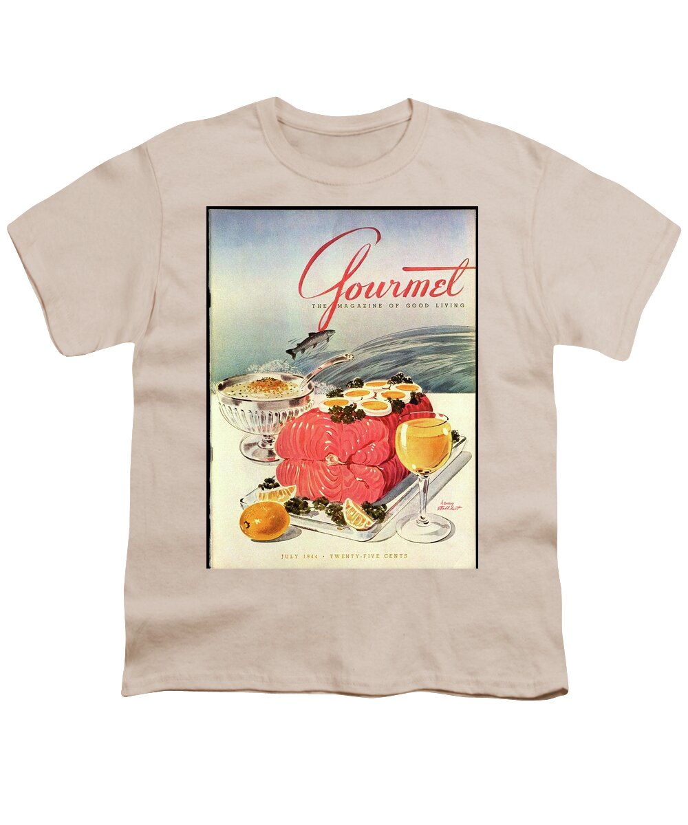 Food Youth T-Shirt featuring the photograph A Gourmet Cover Of Poached Salmon by Henry Stahlhut