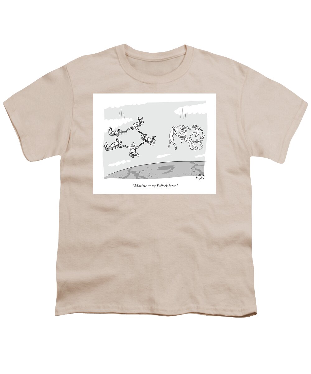 Cctk Sky Diving Youth T-Shirt featuring the drawing A Group Of Skydivers Fly Though The Air Next by Farley Katz