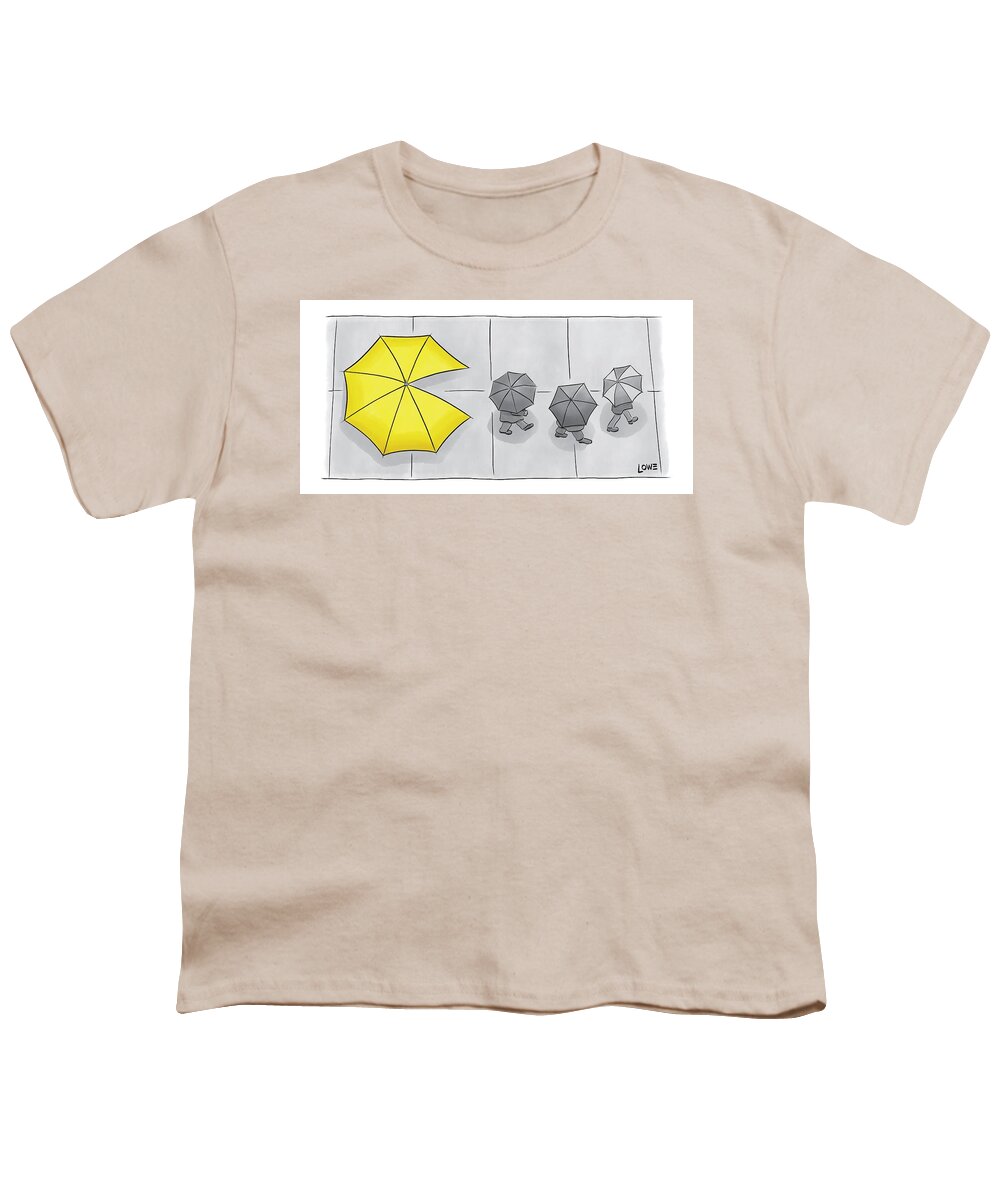 Pac-man Youth T-Shirt featuring the drawing A Yellow Umbrella With A Pacman Mouth by Christian Lowe