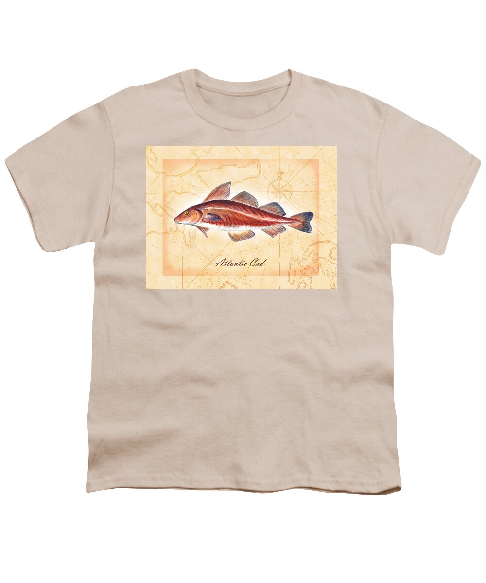 Atlantic Cod Youth T-Shirt featuring the painting Atlantic Cod by Clara Sue Beym