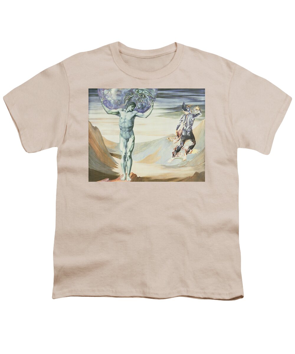 Pre-raphaelite Youth T-Shirt featuring the drawing Atlas Turned To Stone, C.1876 by Edward Burne-Jones