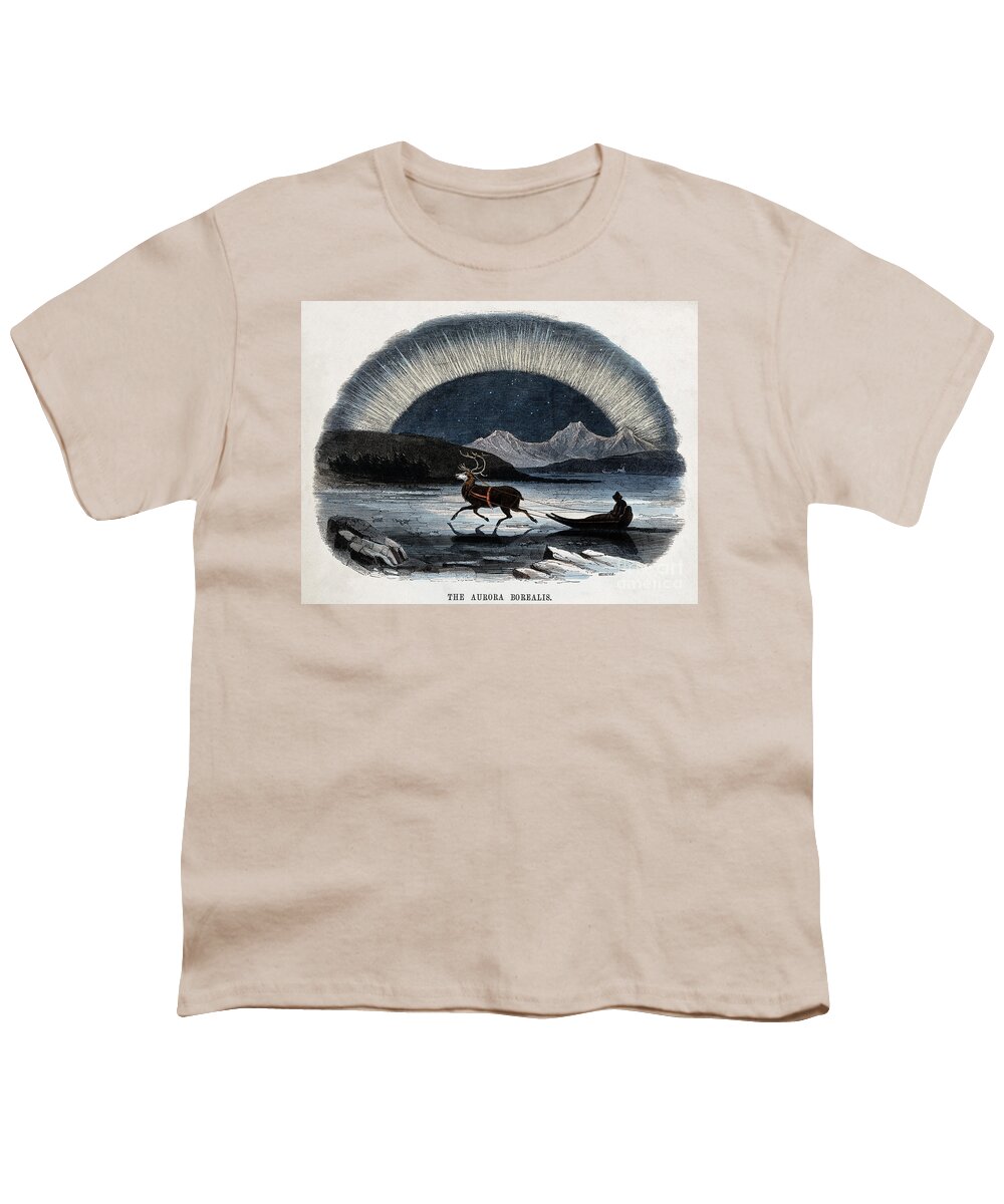 Historic Youth T-Shirt featuring the photograph Aurora Borealis And Reindeer-Drawn Sled by Wellcome Images