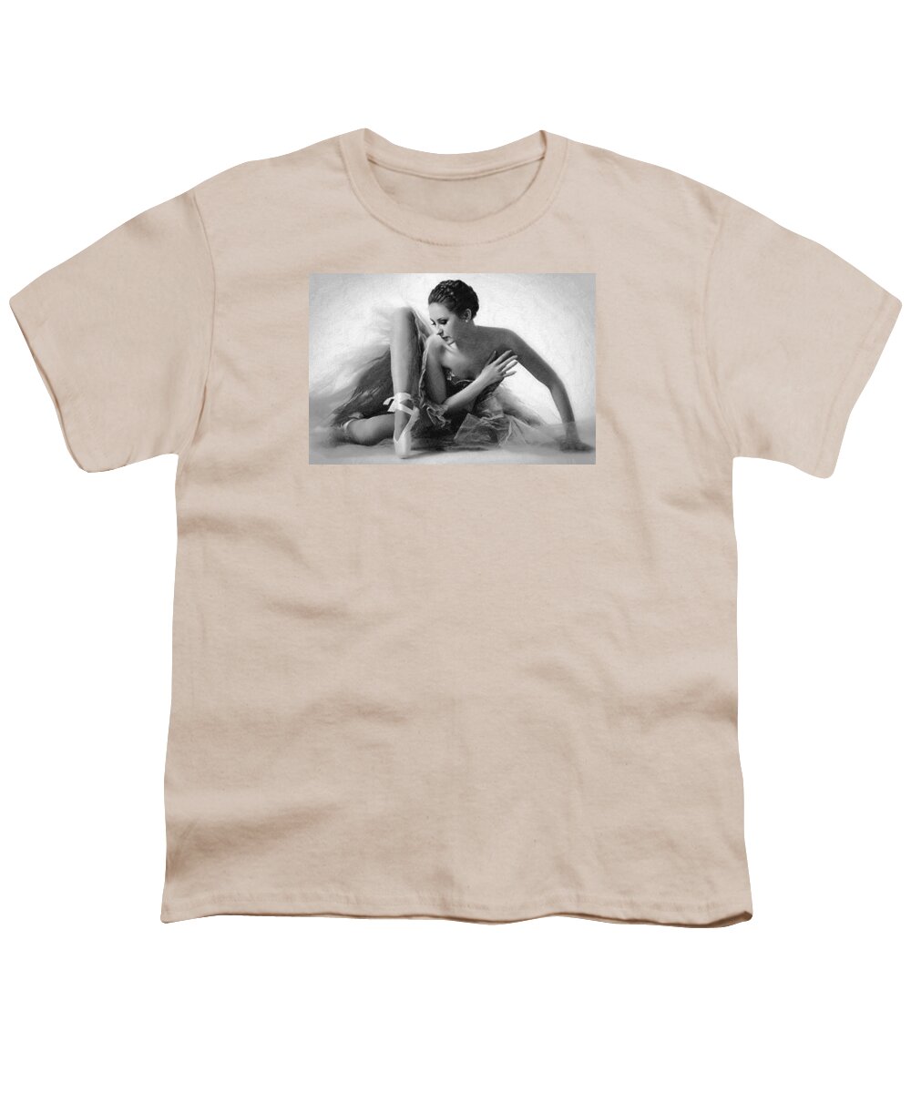 Dancer Youth T-Shirt featuring the painting Ballet Dancer Sitting Black and White by Tony Rubino