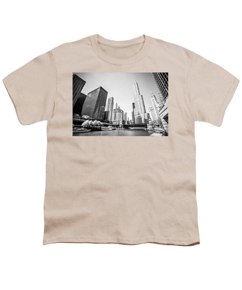 333 North Michigan Avenue Youth T-Shirt featuring the photograph Black and White Picture of Downtown Chicago by Paul Velgos