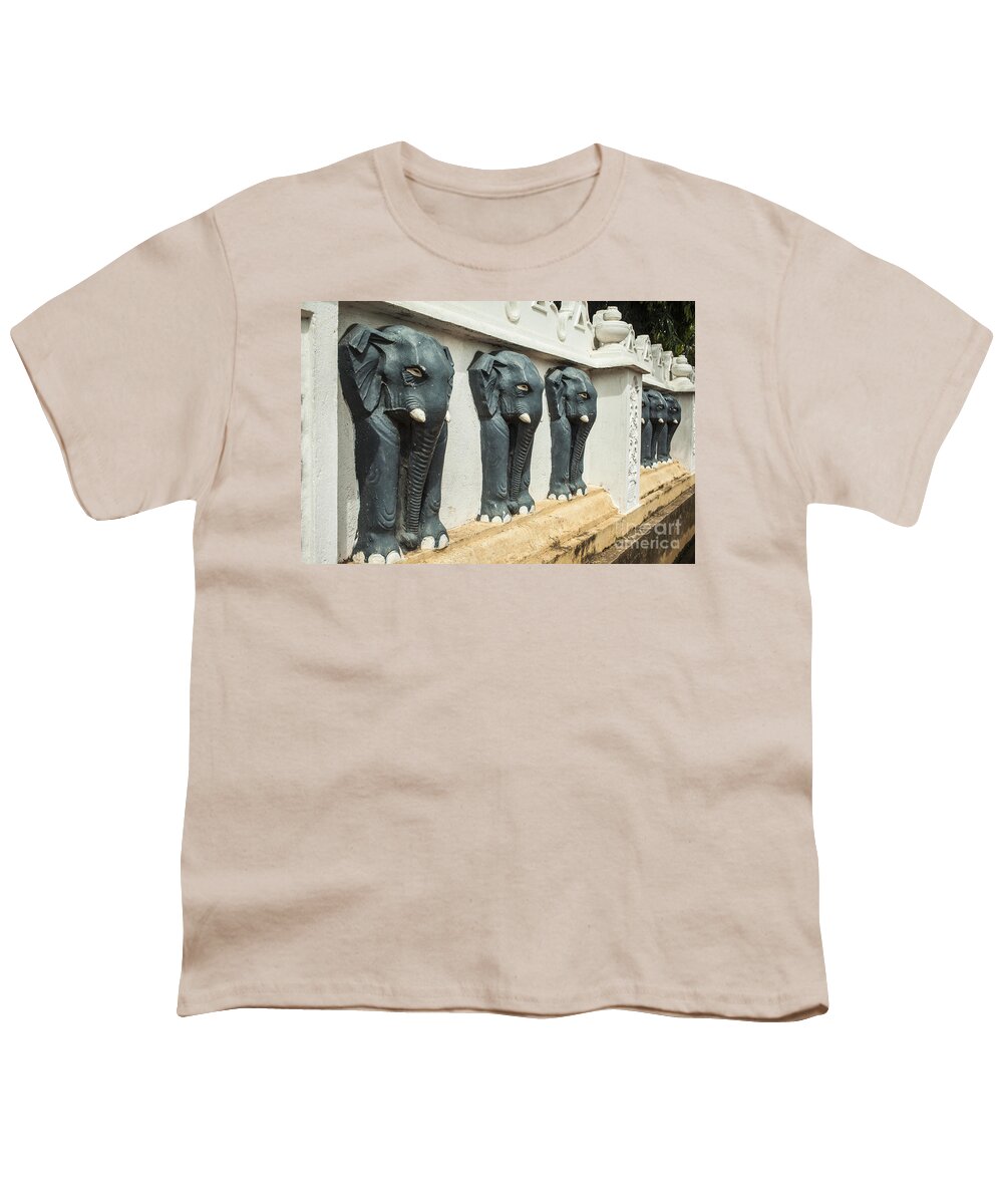 Elephants Youth T-Shirt featuring the photograph Black elephants on temple wall by Patricia Hofmeester