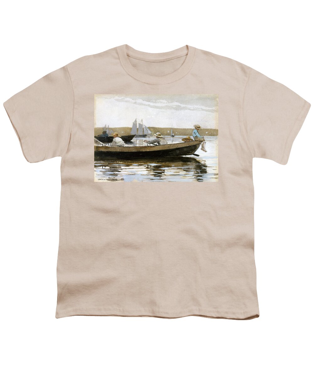 Winslow Homer Youth T-Shirt featuring the drawing Boys in a Dory by Winslow Homer