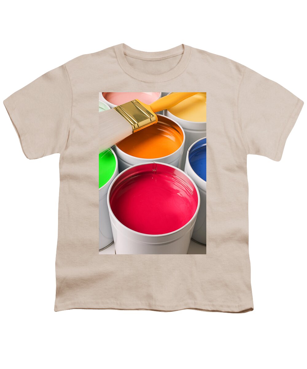 Paint Youth T-Shirt featuring the photograph Cans of colored paint by Garry Gay