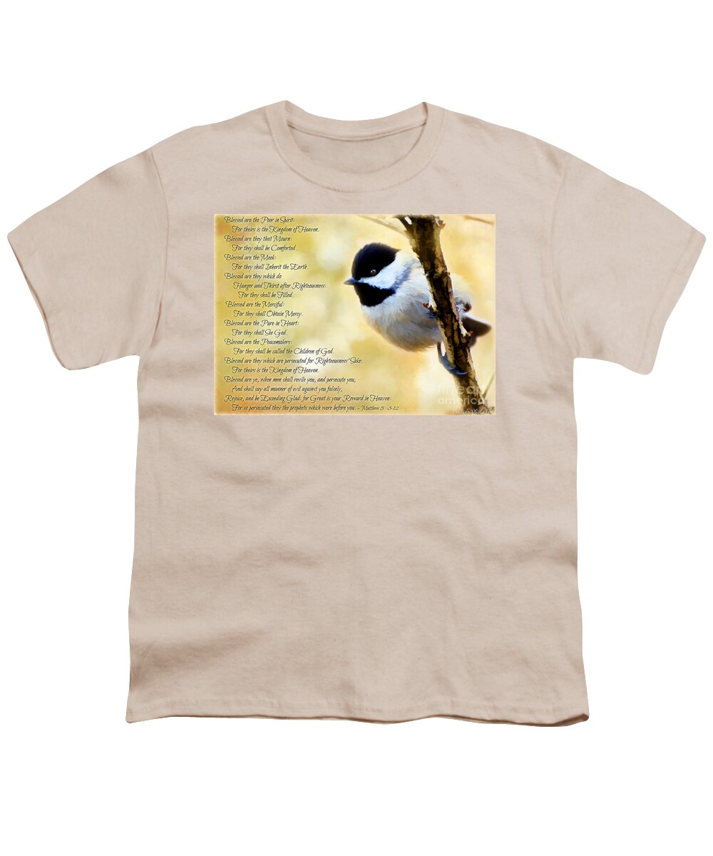 Chickadee Youth T-Shirt featuring the photograph Chickadee with Digital Paint and verses by Debbie Portwood