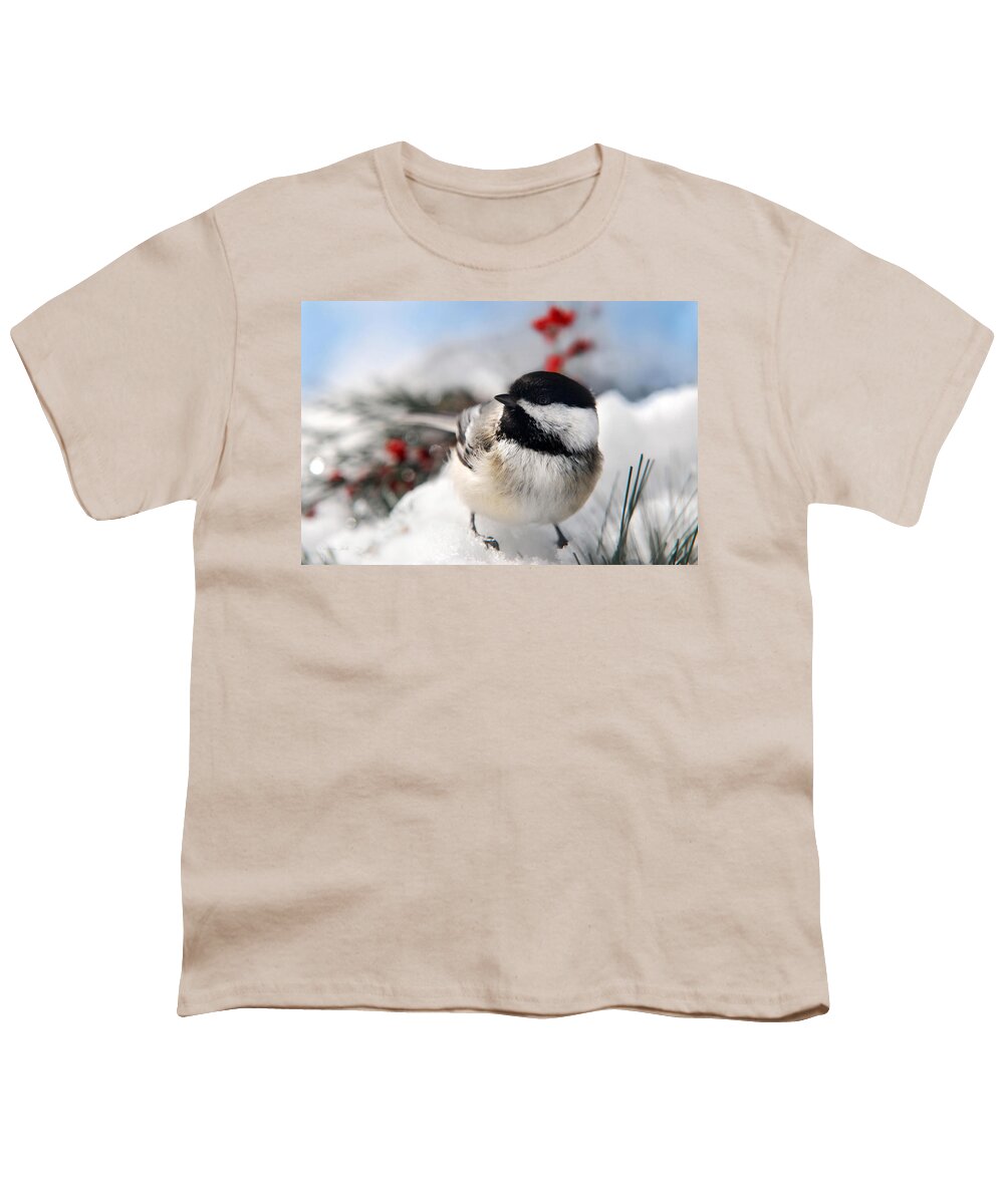 Chickadee Youth T-Shirt featuring the photograph Chilly Chickadee by Christina Rollo