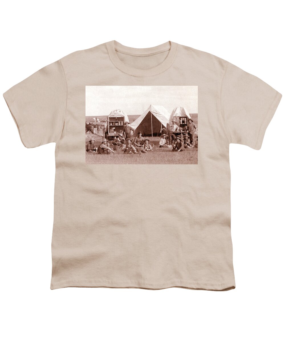 Occupation Youth T-Shirt featuring the photograph Chuckwagons And Cowboys, 1887 by Science Source