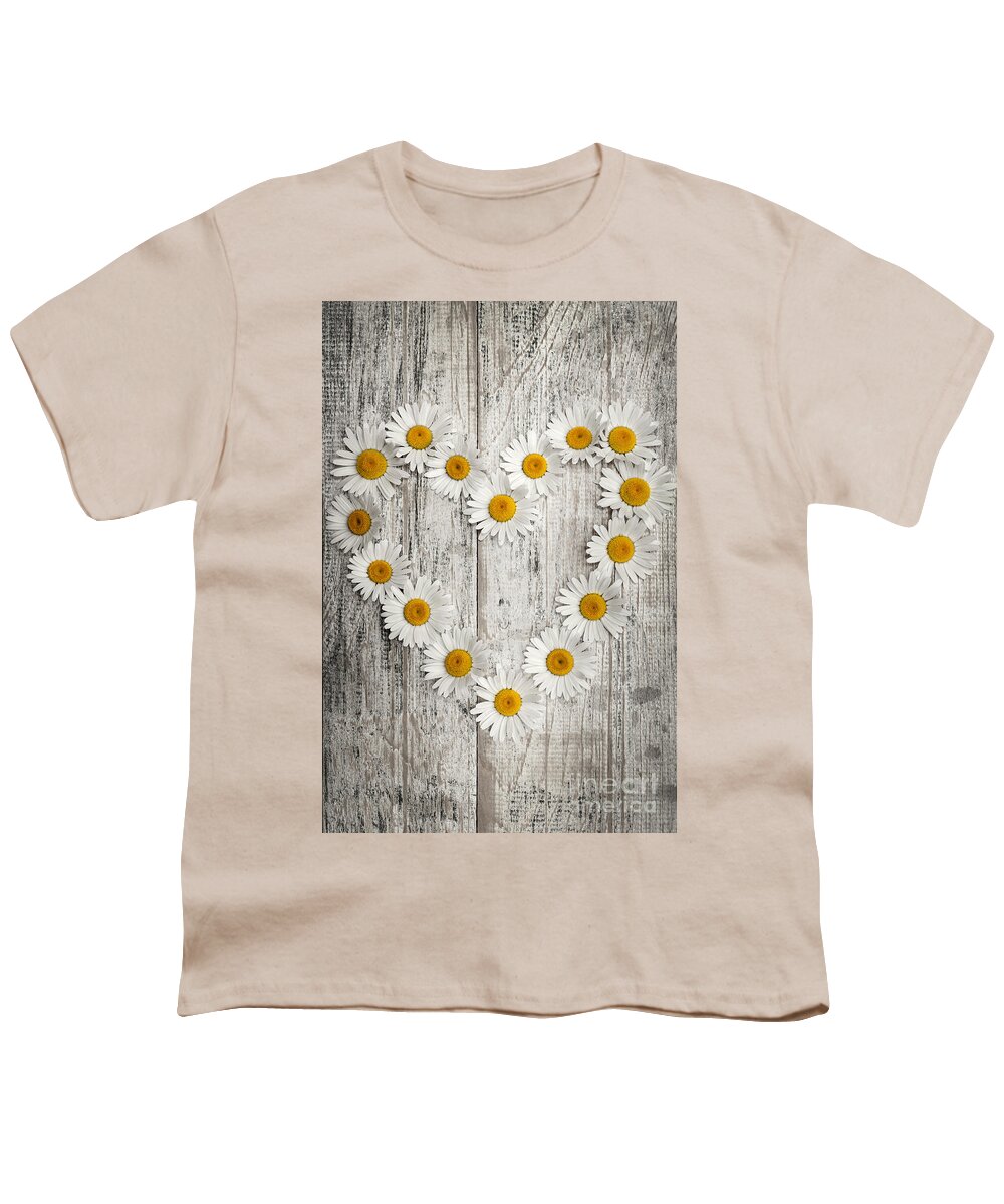 Daisy Youth T-Shirt featuring the photograph Daisy heart on old wood by Elena Elisseeva