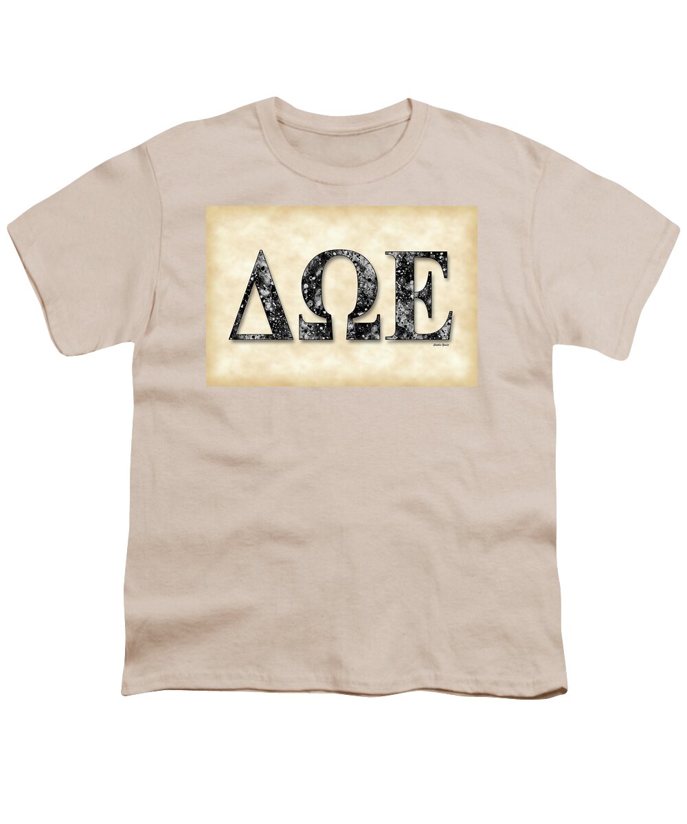 Delta Omega Epsilon Youth T-Shirt featuring the digital art Delta Omega Epsilon - Parchment by Stephen Younts