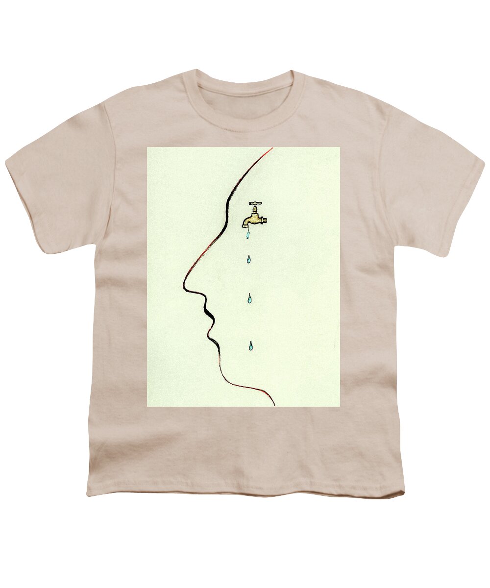 Adult Youth T-Shirt featuring the photograph Dripping Faucet On Human Face by Ikon Ikon Images