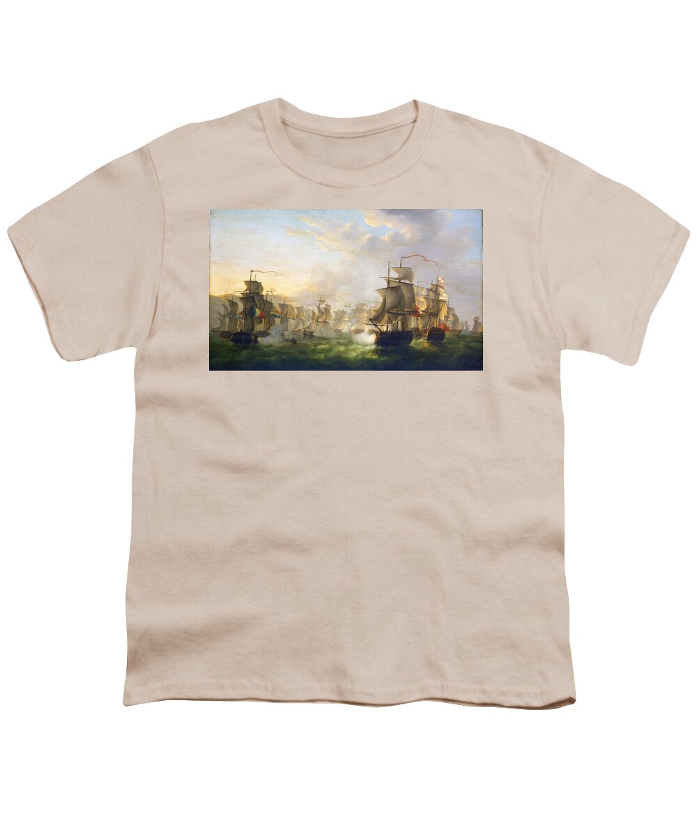 Dutch And English Fleets Youth T-Shirt featuring the painting Dutch and English Fleets by Martinus Schouman