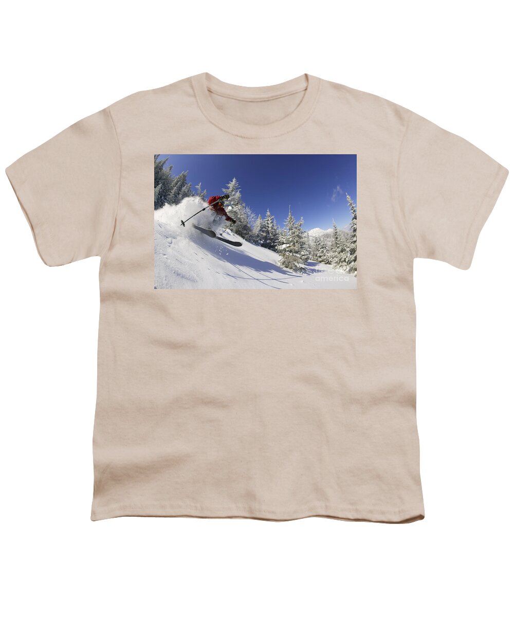 Mt. Mansfield Youth T-Shirt featuring the photograph Expert skier on a sunny day in Stowe VT USA by Don Landwehrle