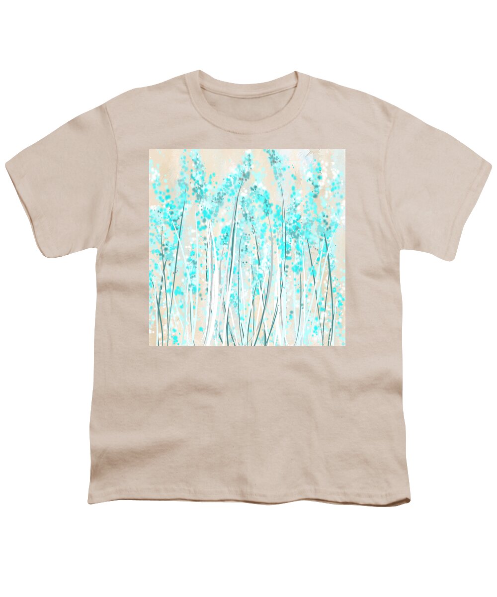 Blue Youth T-Shirt featuring the painting Garden Of Blues- Teal And Cream Art by Lourry Legarde