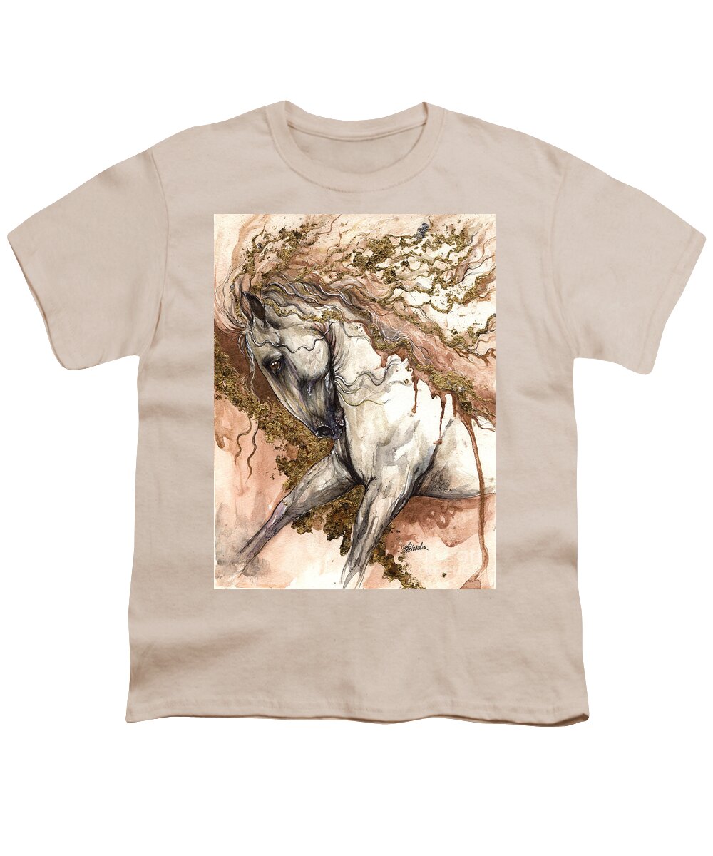 Horse Youth T-Shirt featuring the painting Golden Brown by Ang El