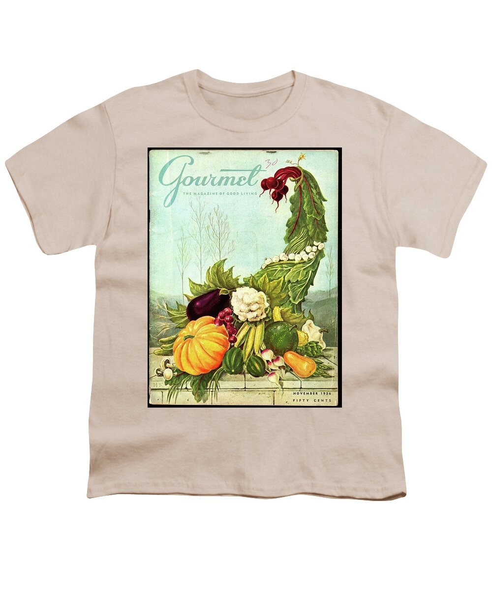 Illustration Youth T-Shirt featuring the photograph Gourmet Cover Illustration Of A Cornucopia by Hilary Knight