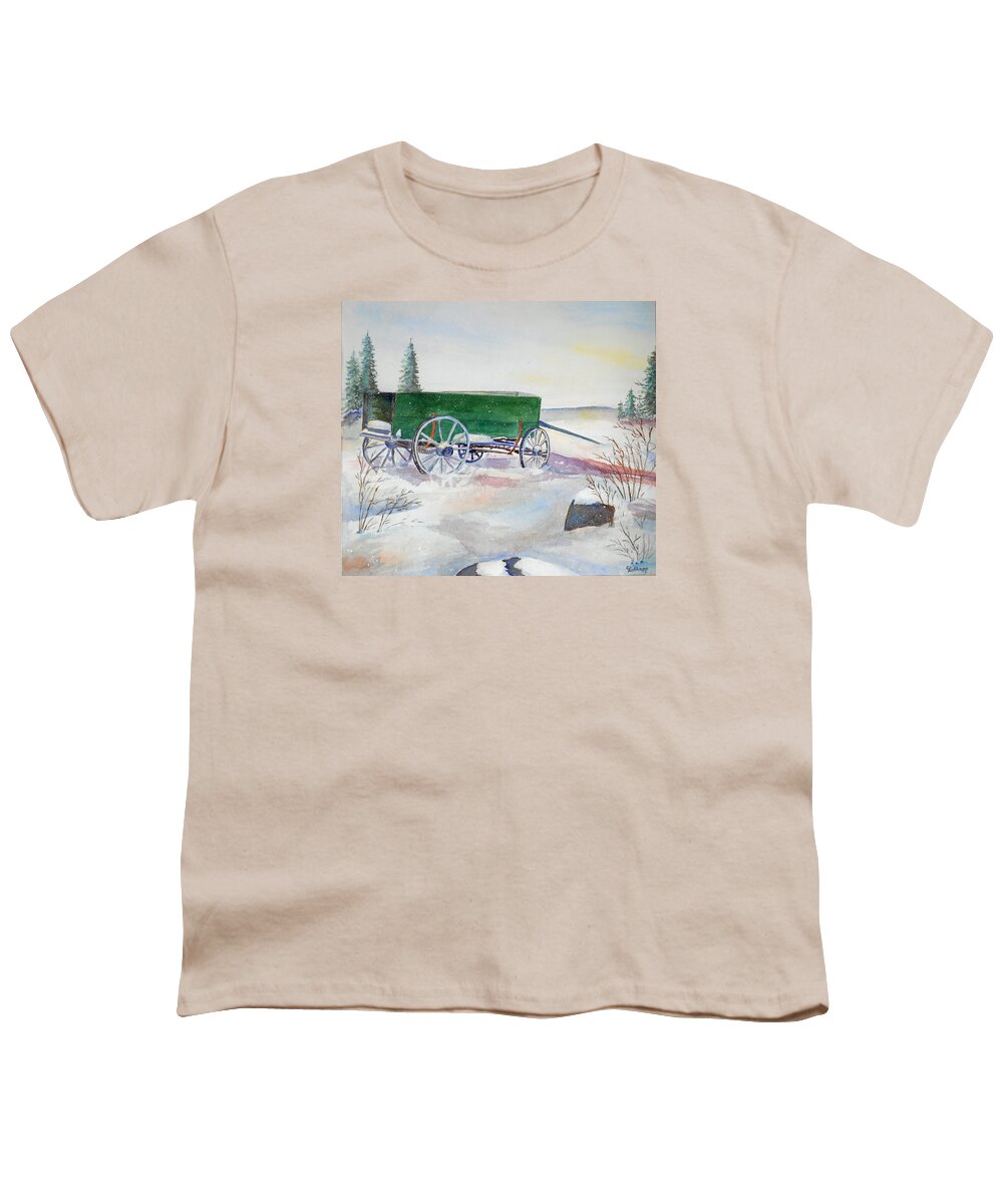 Wagon Youth T-Shirt featuring the painting Green Wagon by Christine Lathrop