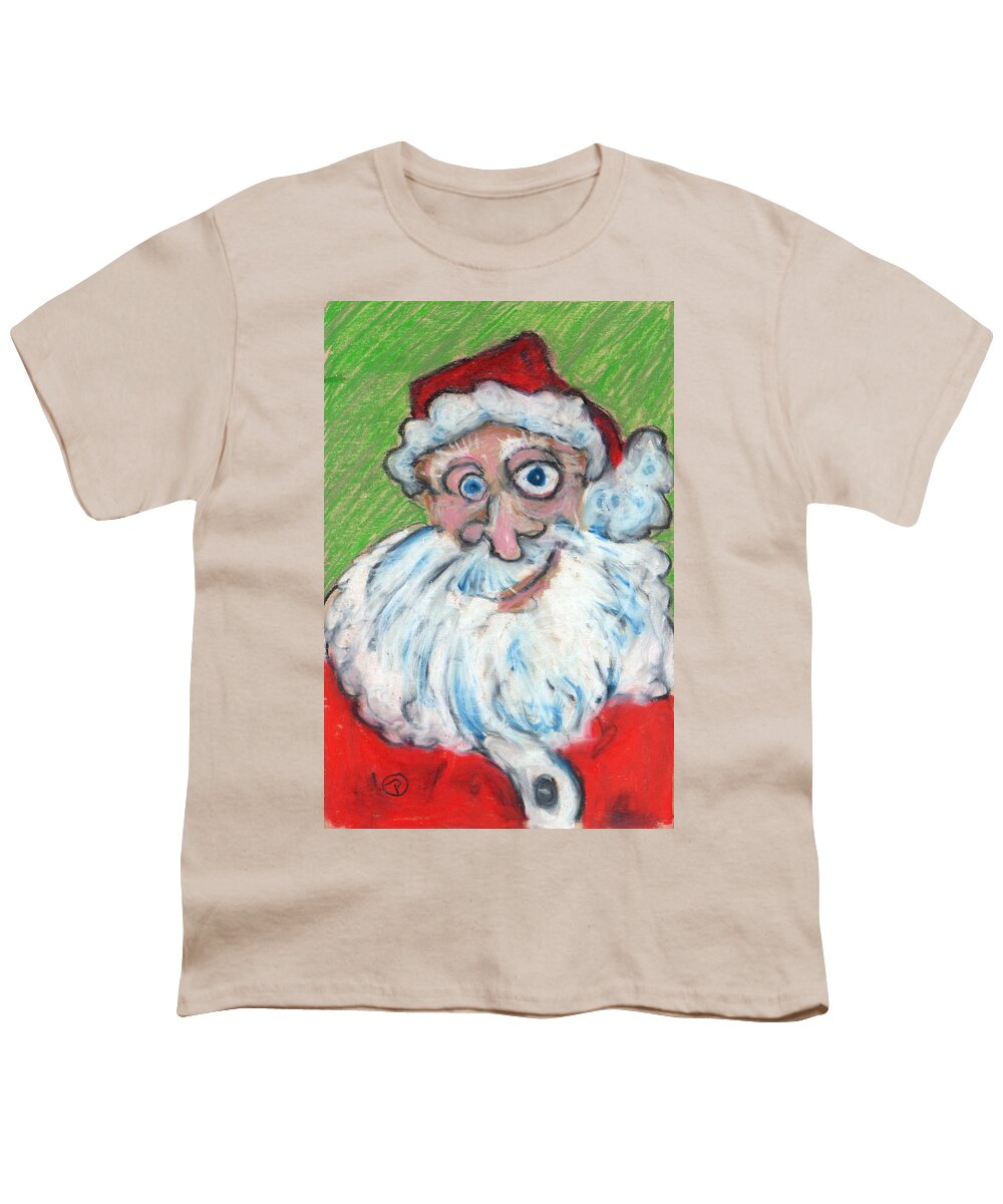 Christmas Youth T-Shirt featuring the painting happy Santa by Todd Peterson