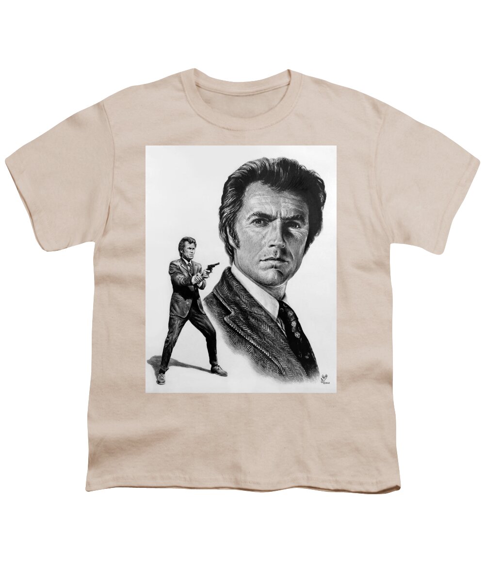 Clint Eastwood Youth T-Shirt featuring the drawing Harry Callahan by Andrew Read