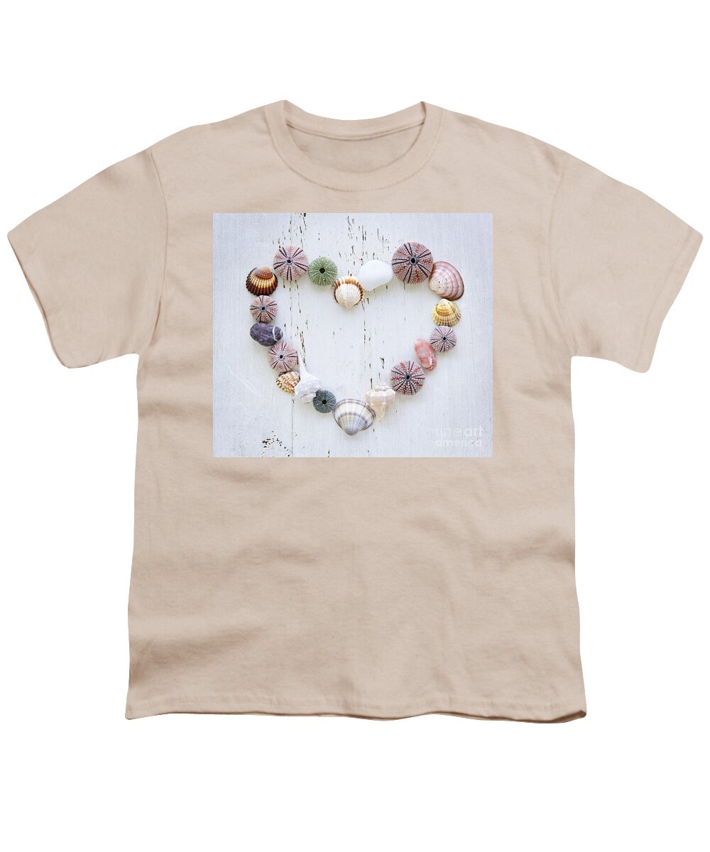 Heart Youth T-Shirt featuring the photograph Heart of seashells and rocks by Elena Elisseeva