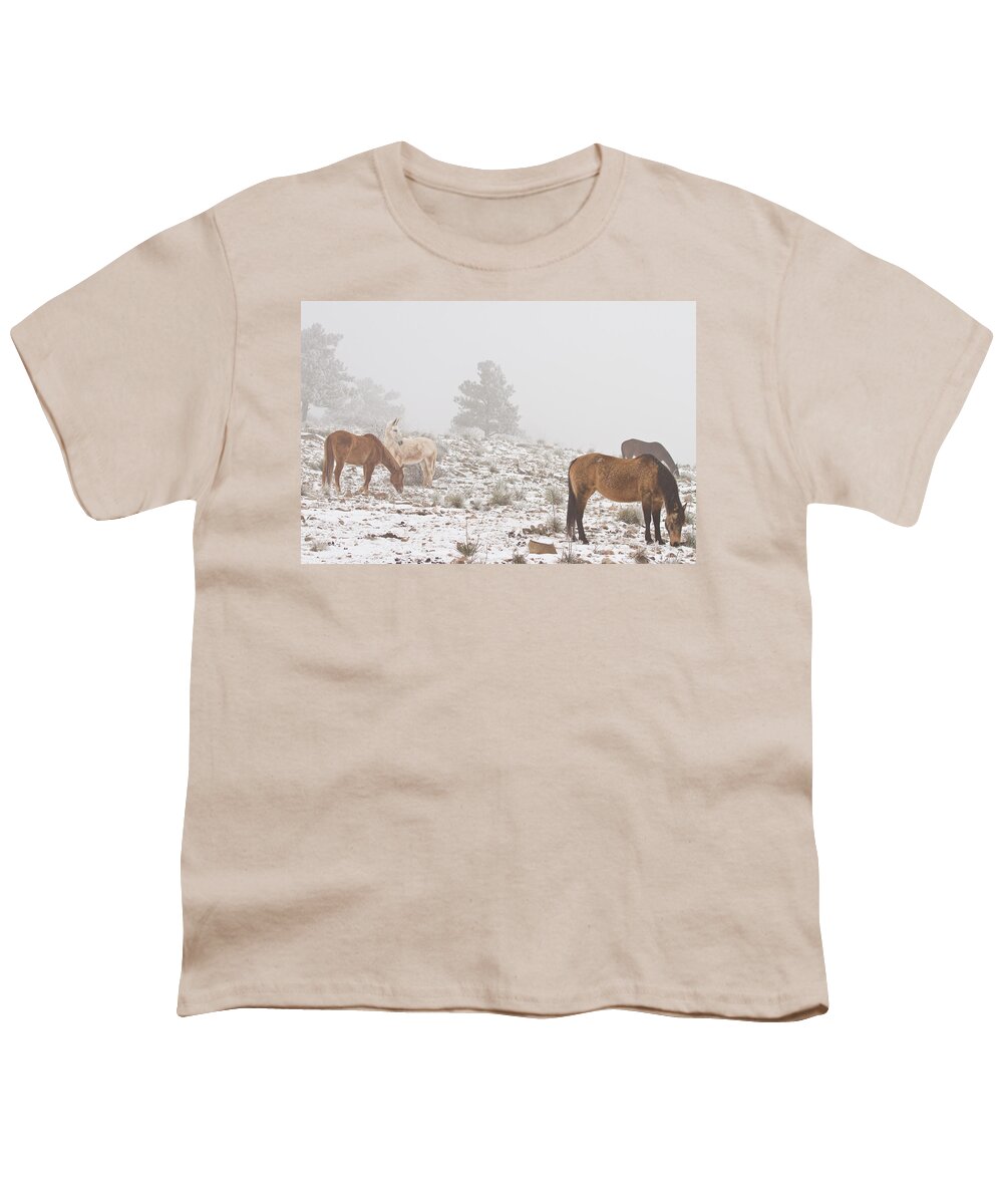 Horses Youth T-Shirt featuring the photograph Horses in the Winter Snow and Fog by James BO Insogna