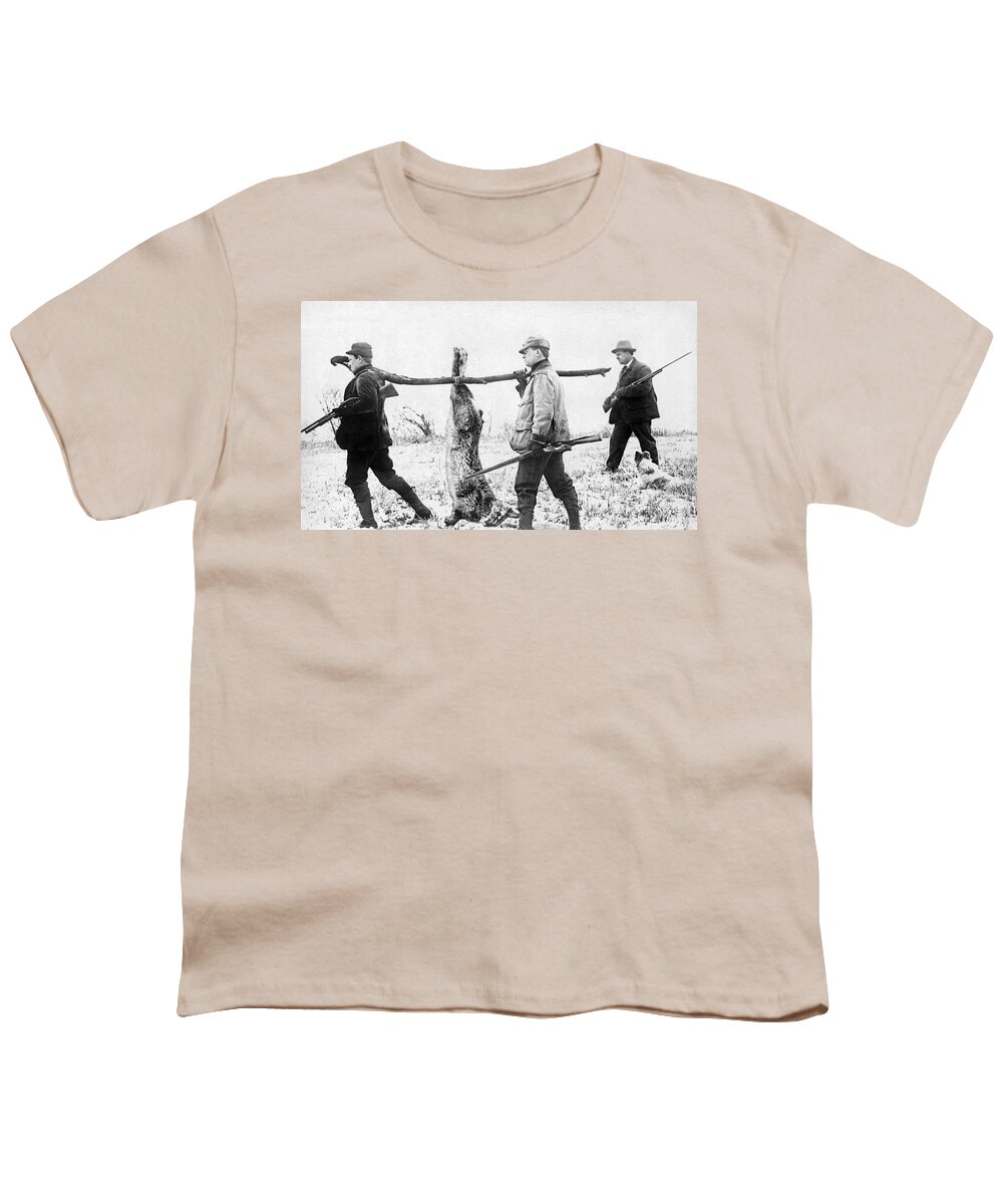 1900s Youth T-Shirt featuring the photograph Hunters Carrying A Rabbit by Underwood Archives