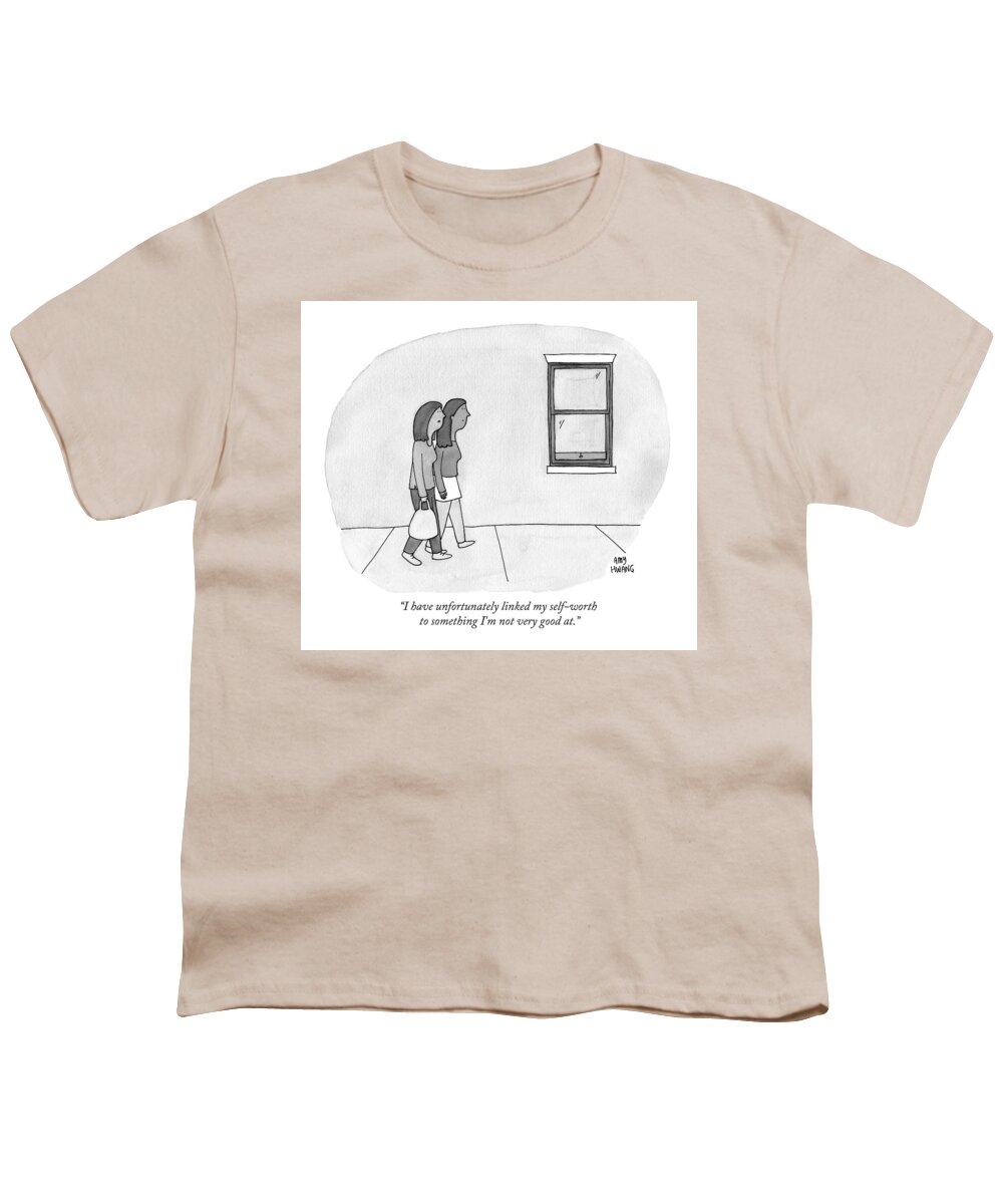 Self Worth Youth T-Shirt featuring the drawing I Have Unfortunately Linked My Self-worth by Amy Hwang