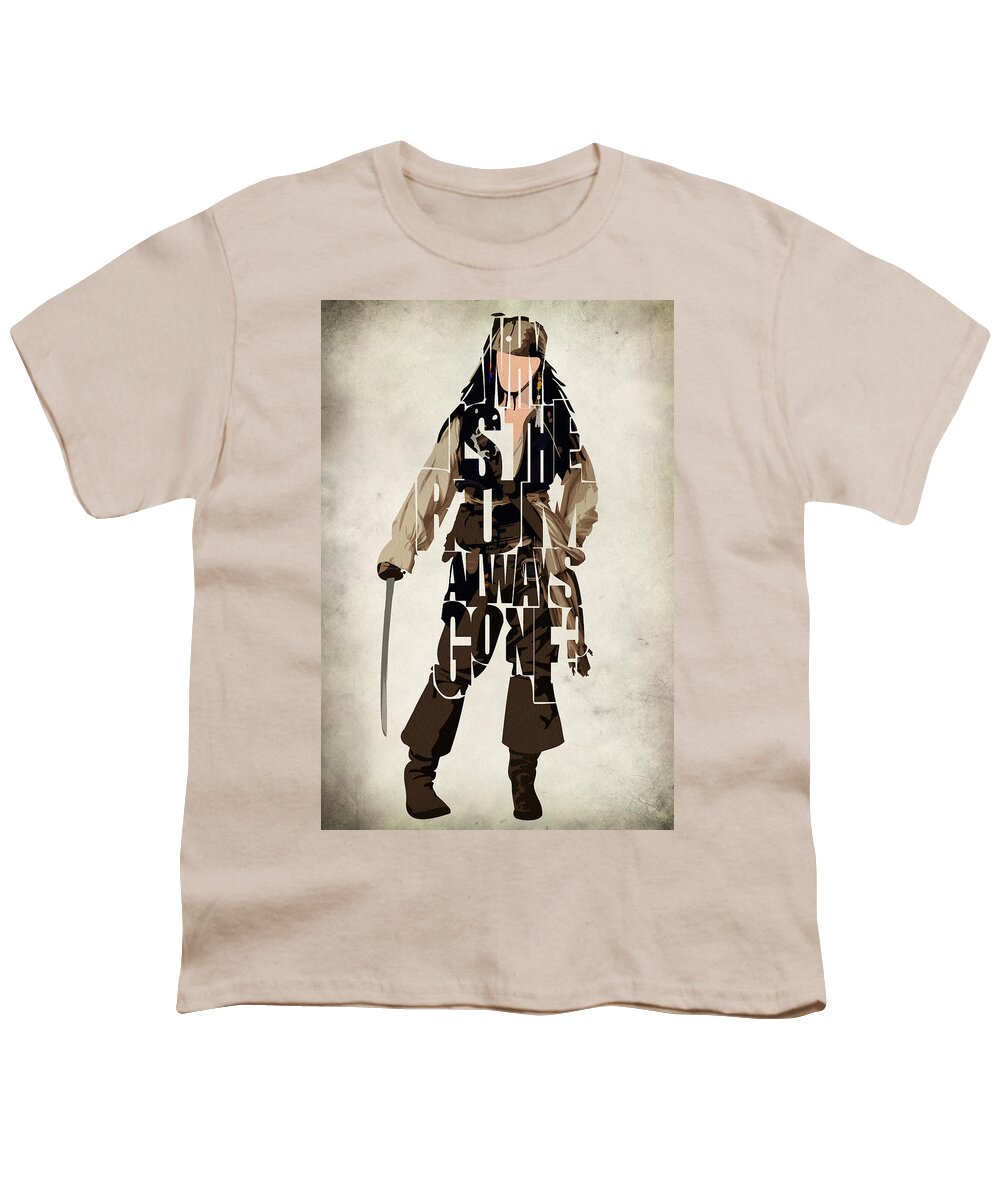 Jack Sparrow Youth T-Shirt featuring the painting Jack Sparrow Inspired Pirates of the Caribbean Typographic Poster by Inspirowl Design