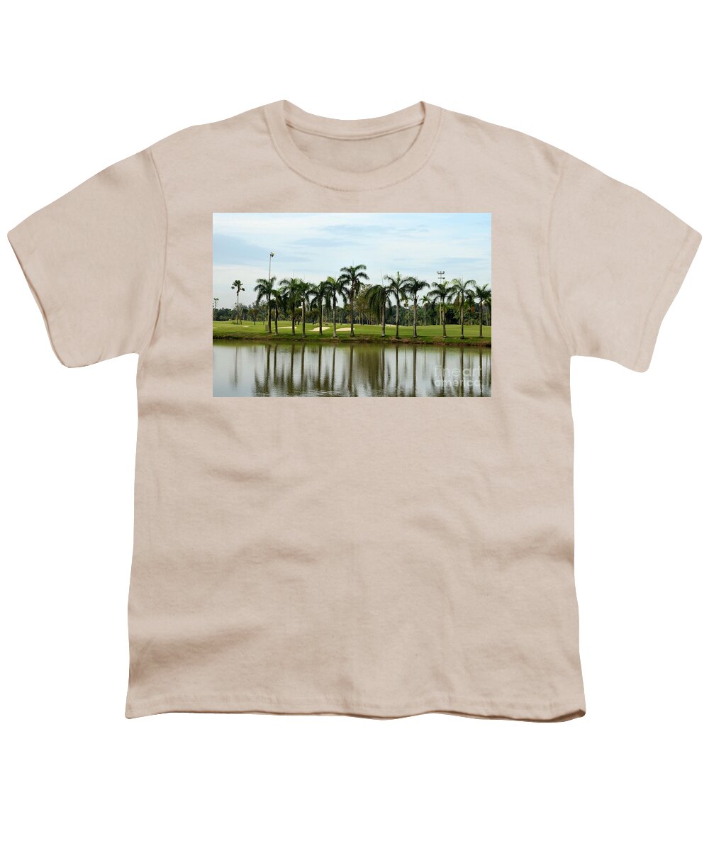 Golf Youth T-Shirt featuring the photograph Lake sand traps palm trees and golf course Singapore by Imran Ahmed