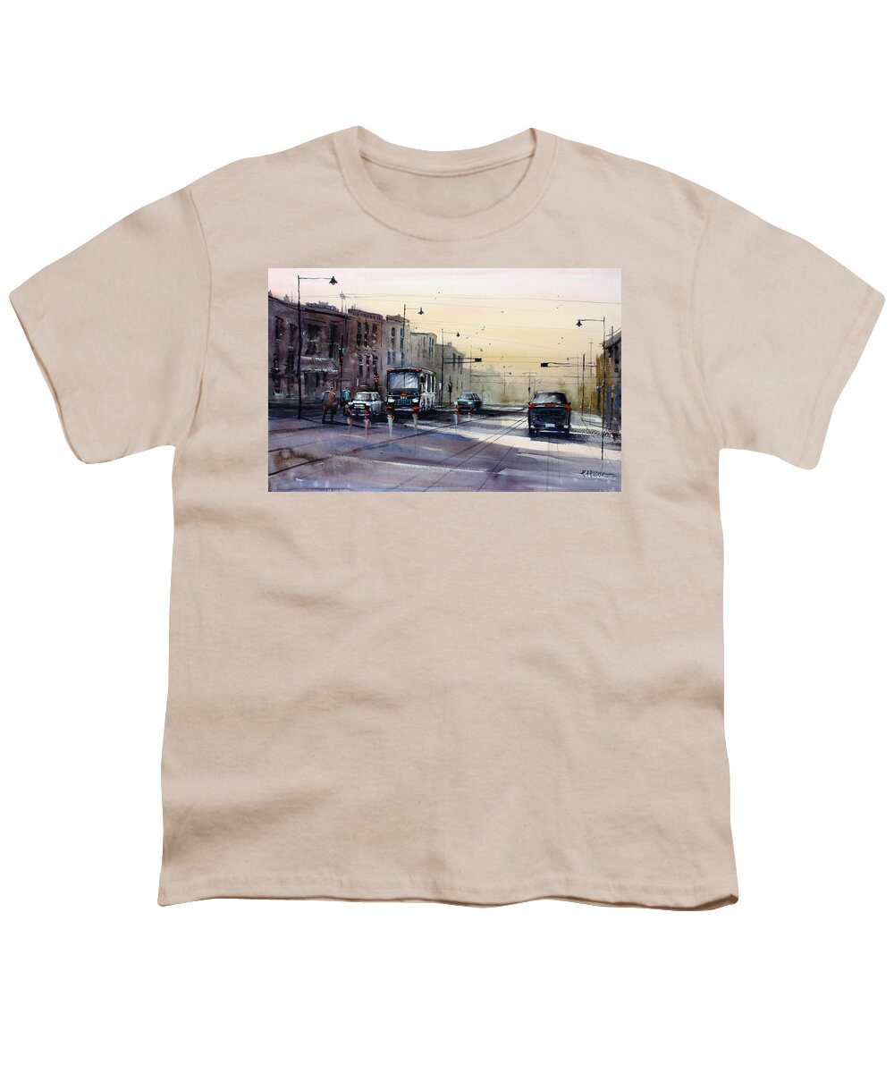 Ryan Radke Youth T-Shirt featuring the painting Last Light - College Ave. by Ryan Radke