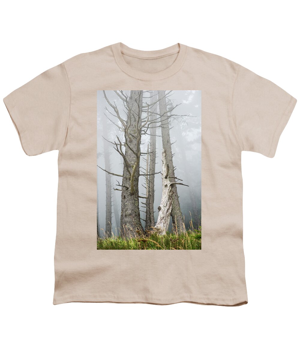 Dead Youth T-Shirt featuring the photograph Leafless Trees In The Fog Cannon by Robert L. Potts