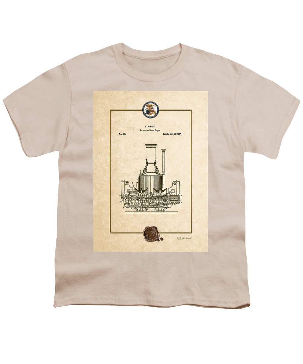 C7 Vintage Patents And Blueprints Youth T-Shirt featuring the digital art Locomotive Steam Engine Vintage Patent Document by Serge Averbukh