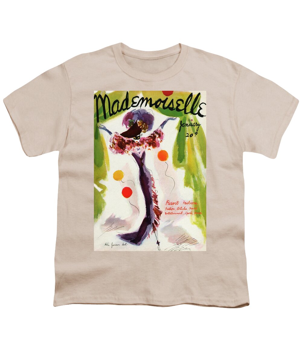 Illustration Youth T-Shirt featuring the photograph Mademoiselle Cover Featuring A Model Wearing by Helen Jameson Hall