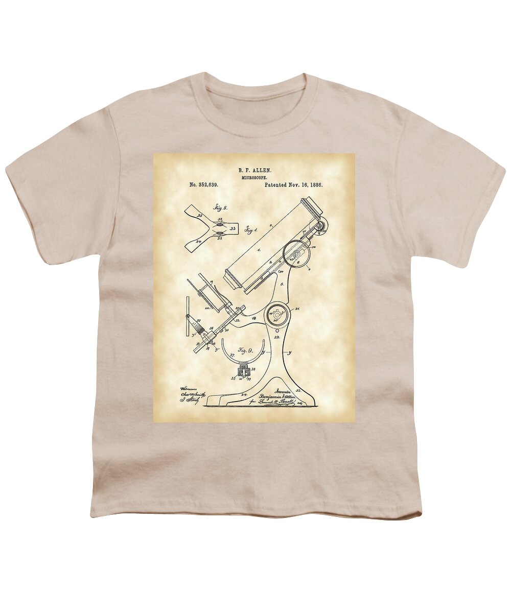 Microscope Youth T-Shirt featuring the digital art Microscope Patent 1886 - Vintage by Stephen Younts