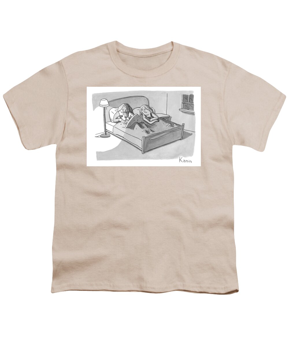 Moses Youth T-Shirt featuring the drawing Moses Sits And Writes In Bed With Chisel by Zachary Kanin