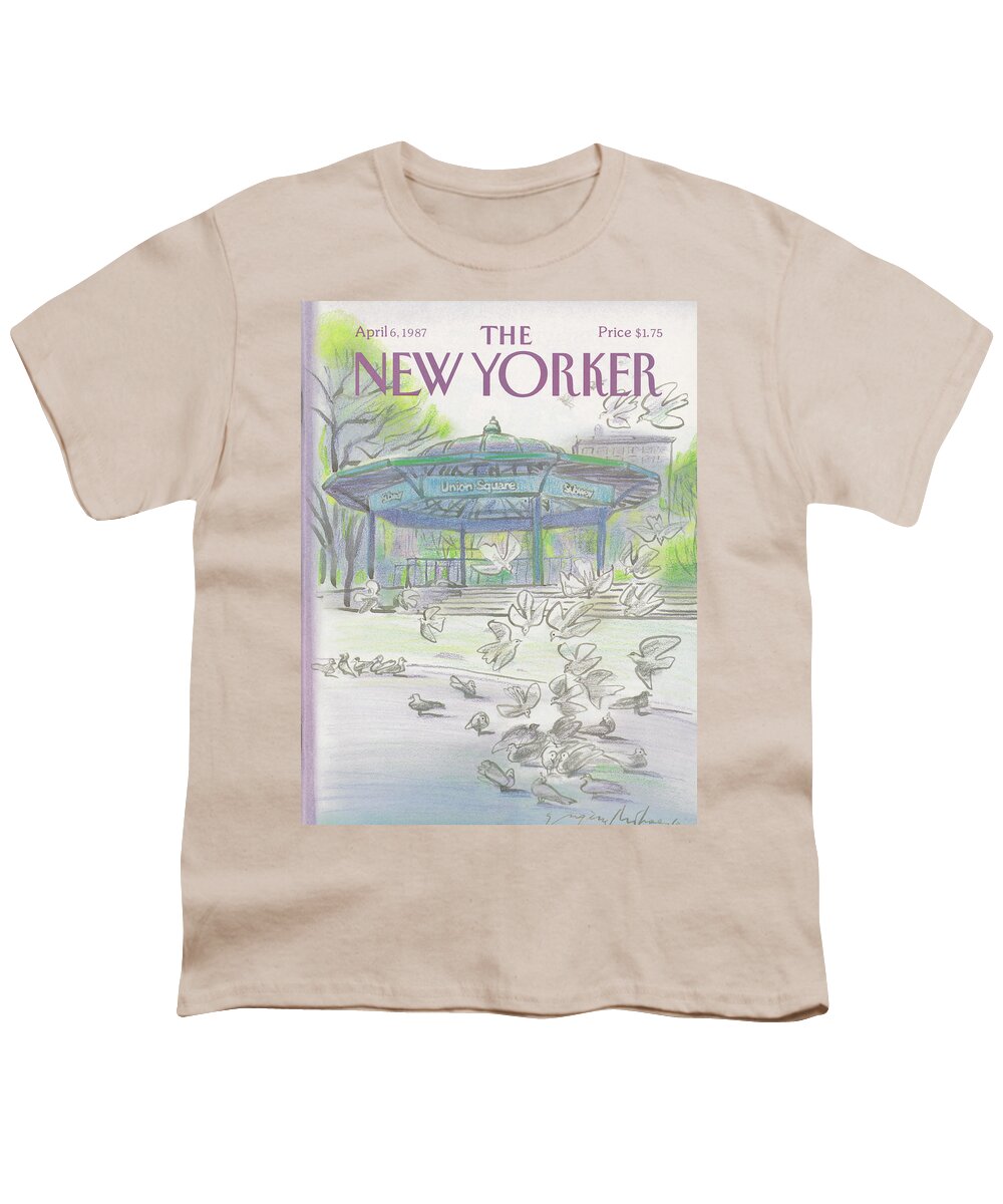 New York City Youth T-Shirt featuring the painting New Yorker April 6th, 1987 by Eugene Mihaesco