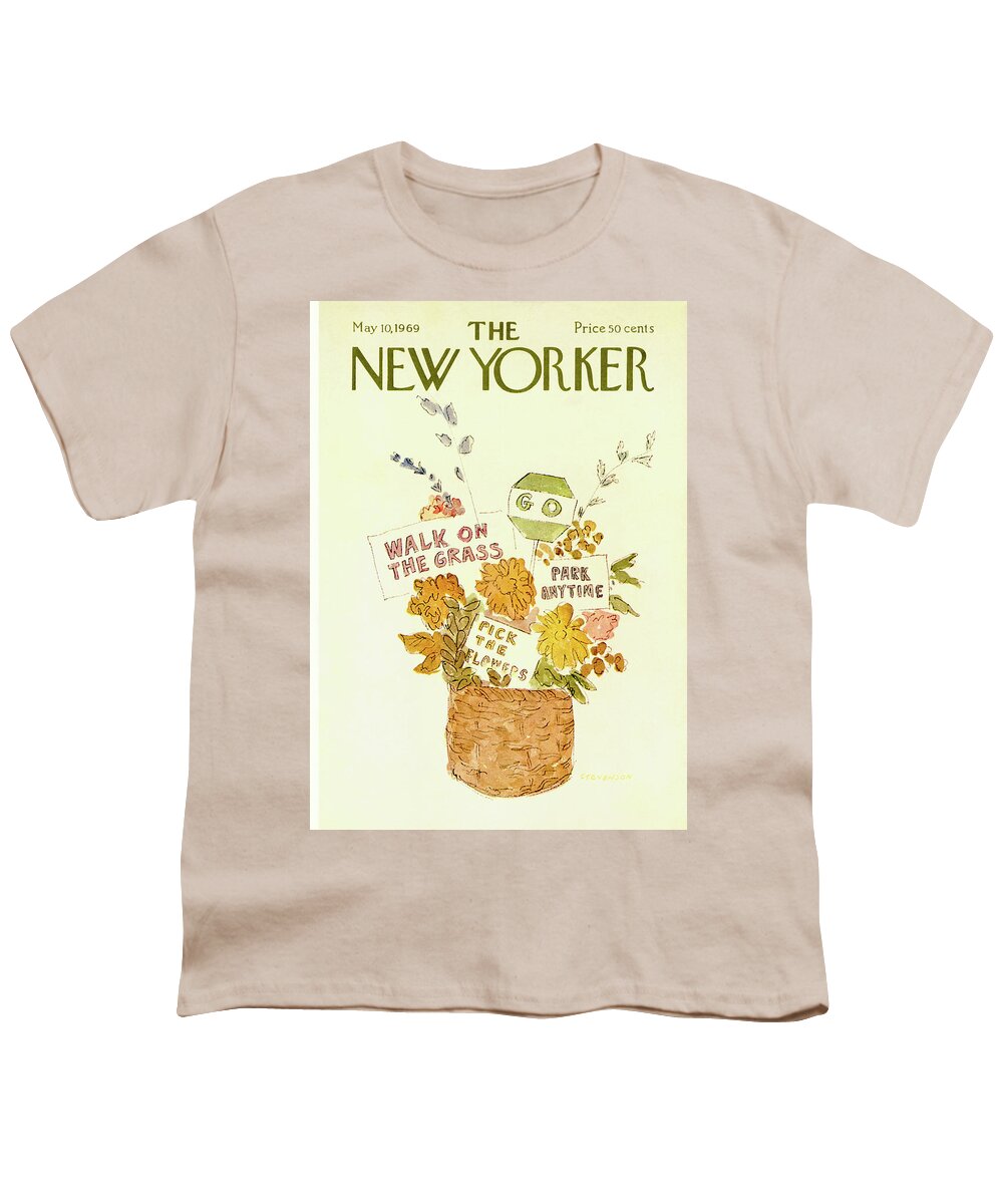  Walk On The Grass Youth T-Shirt featuring the painting New Yorker May 10th, 1969 by James Stevenson