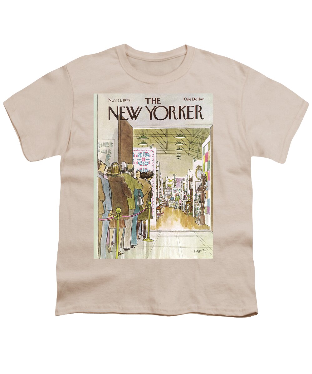 Waiting Youth T-Shirt featuring the painting New Yorker November 12th, 1979 by Charles Saxon