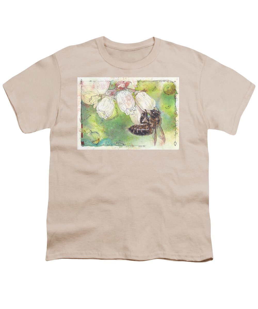 Bees Youth T-Shirt featuring the painting No Bees - No Blueberries by Petra Rau