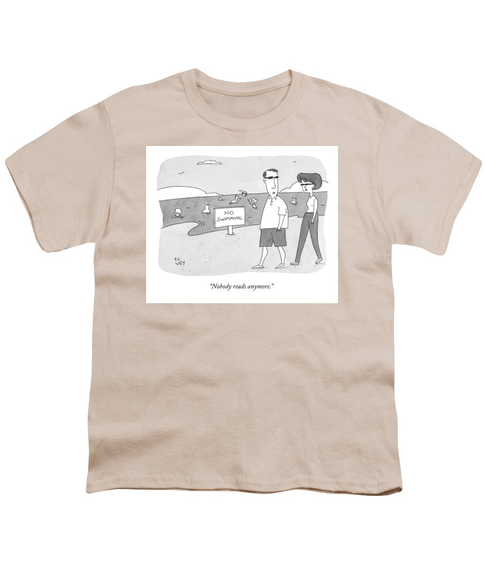 Swimming Youth T-Shirt featuring the drawing Nobody Reads Anymore by Peter C. Vey