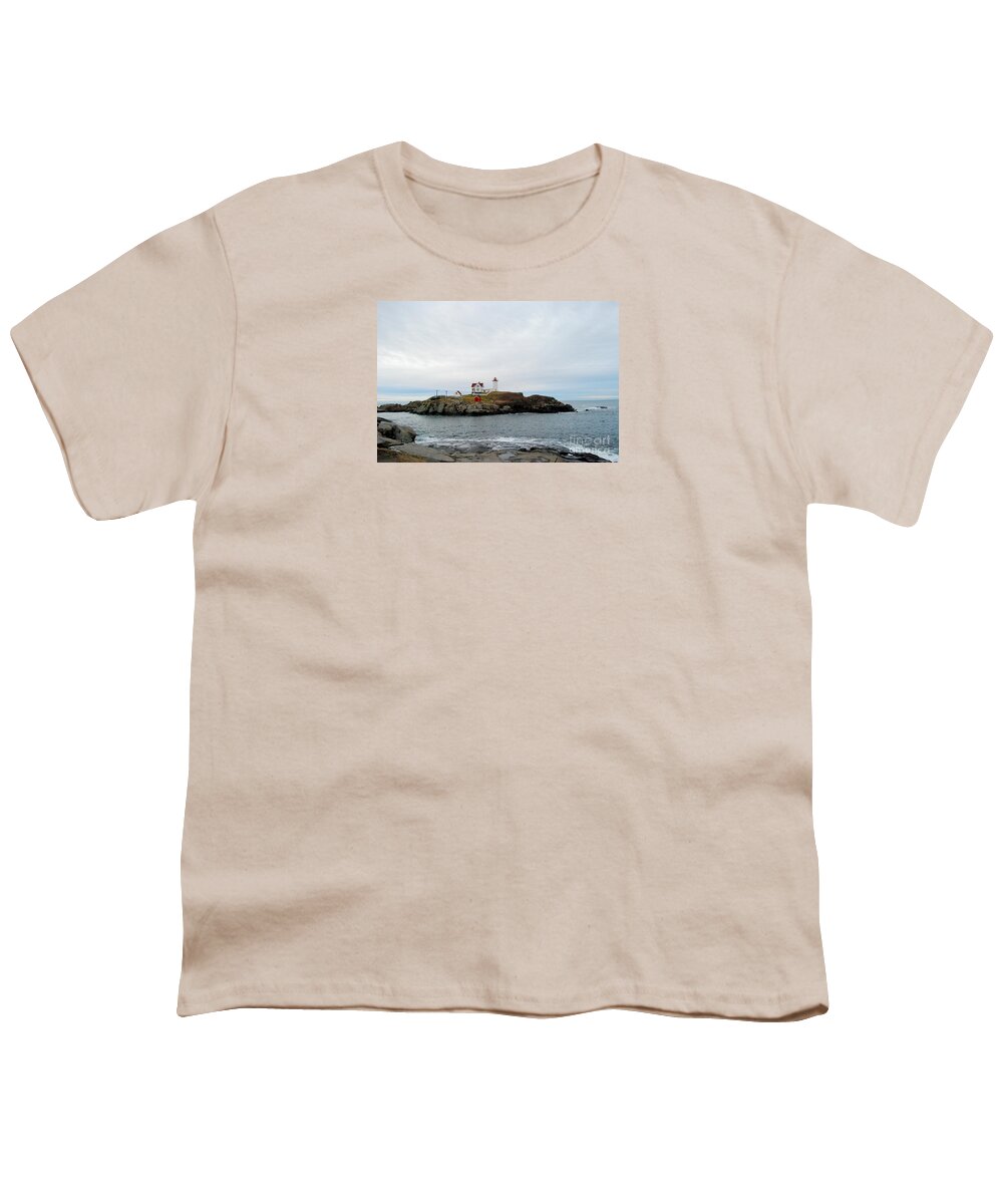 Nubble Lighthouse Youth T-Shirt featuring the photograph Nubble Lighthouse In Early Winter by Eunice Miller