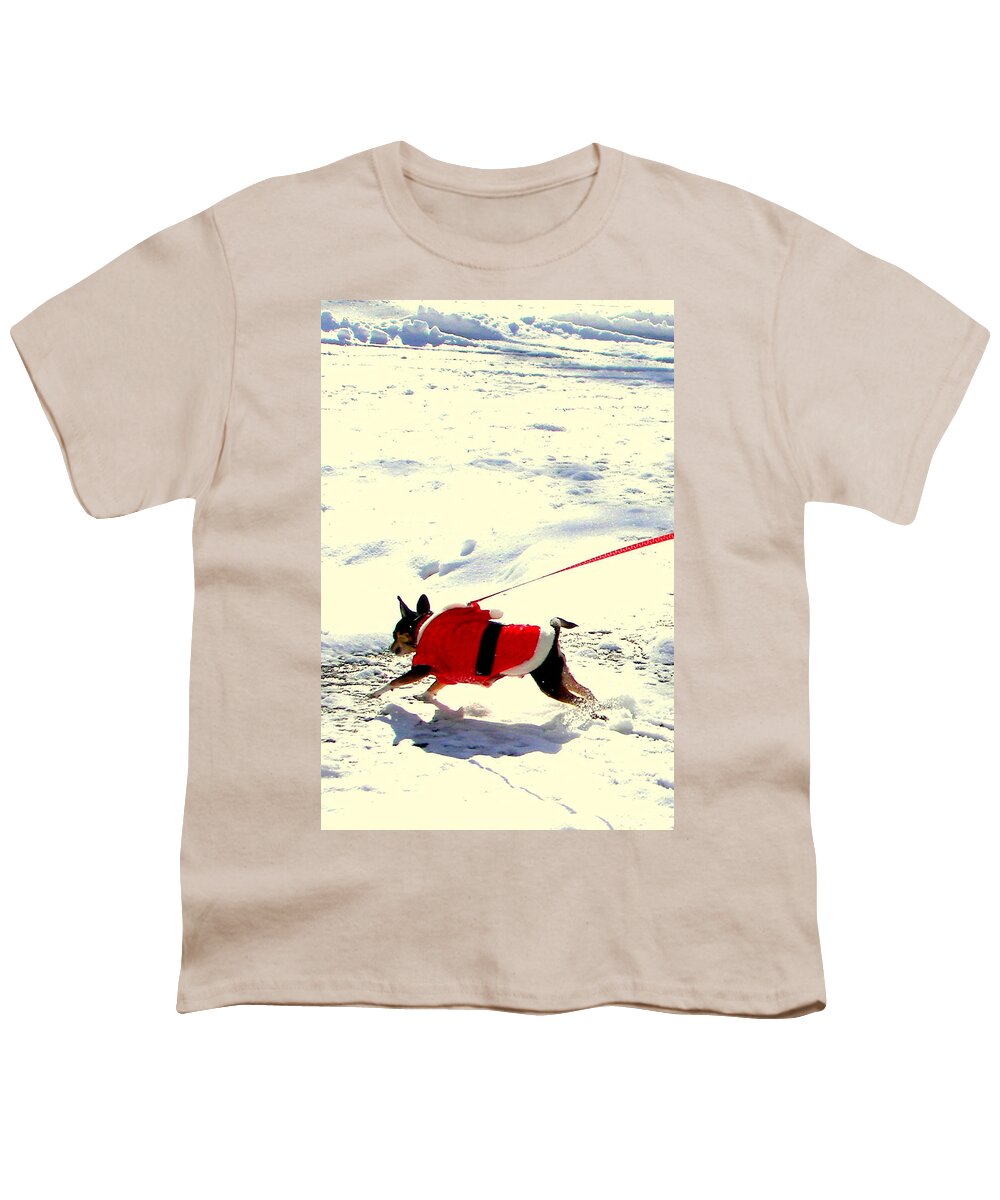 Dog Youth T-Shirt featuring the photograph One Dog a Leaping by Pamela Hyde Wilson