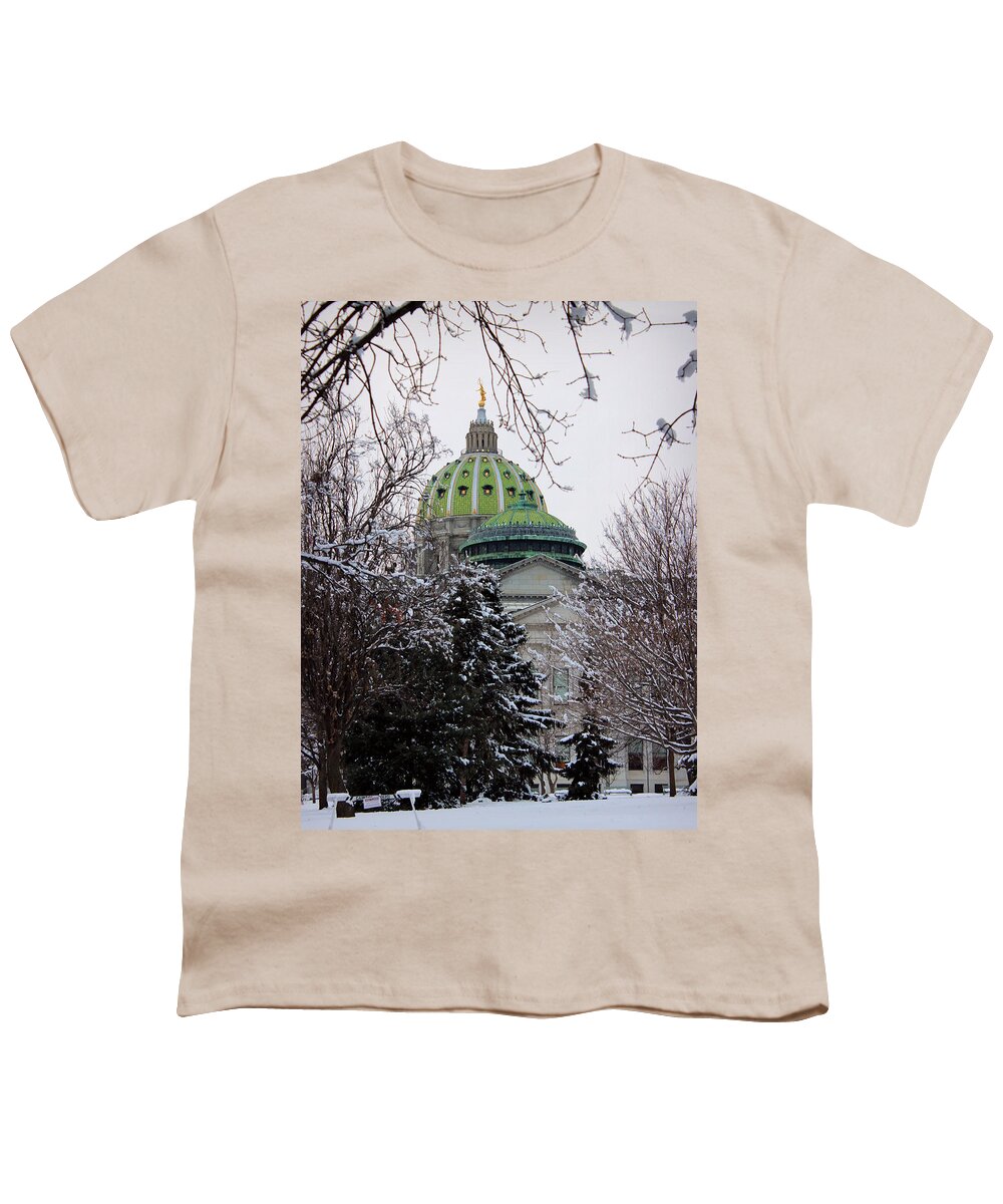 Skompski Youth T-Shirt featuring the photograph Pennsylvania Capitol In Winter by Joseph Skompski