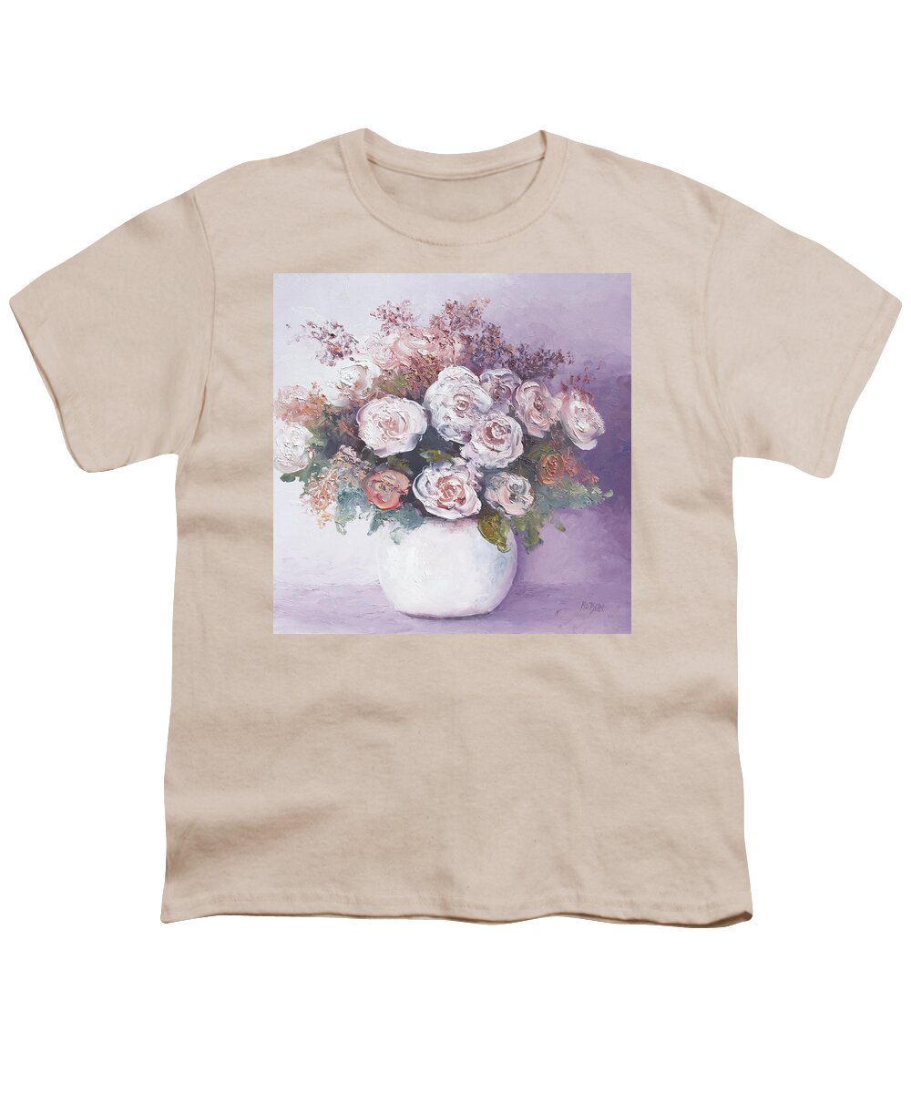 Pink Roses Youth T-Shirt featuring the painting Pink and white roses by Jan Matson