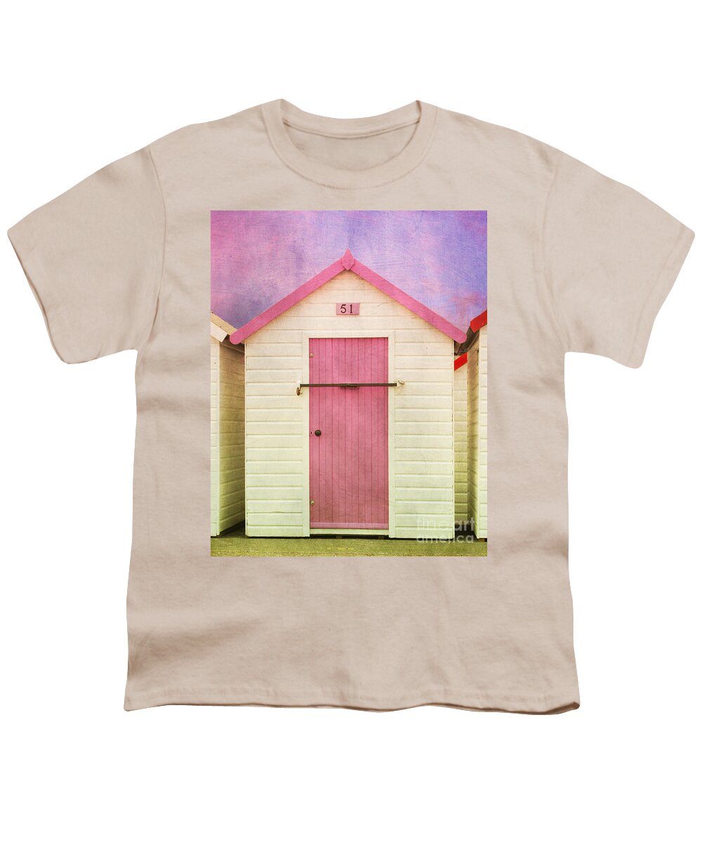 Beach Hut With Texture Youth T-Shirt featuring the photograph Pink Beach Hut by Terri Waters