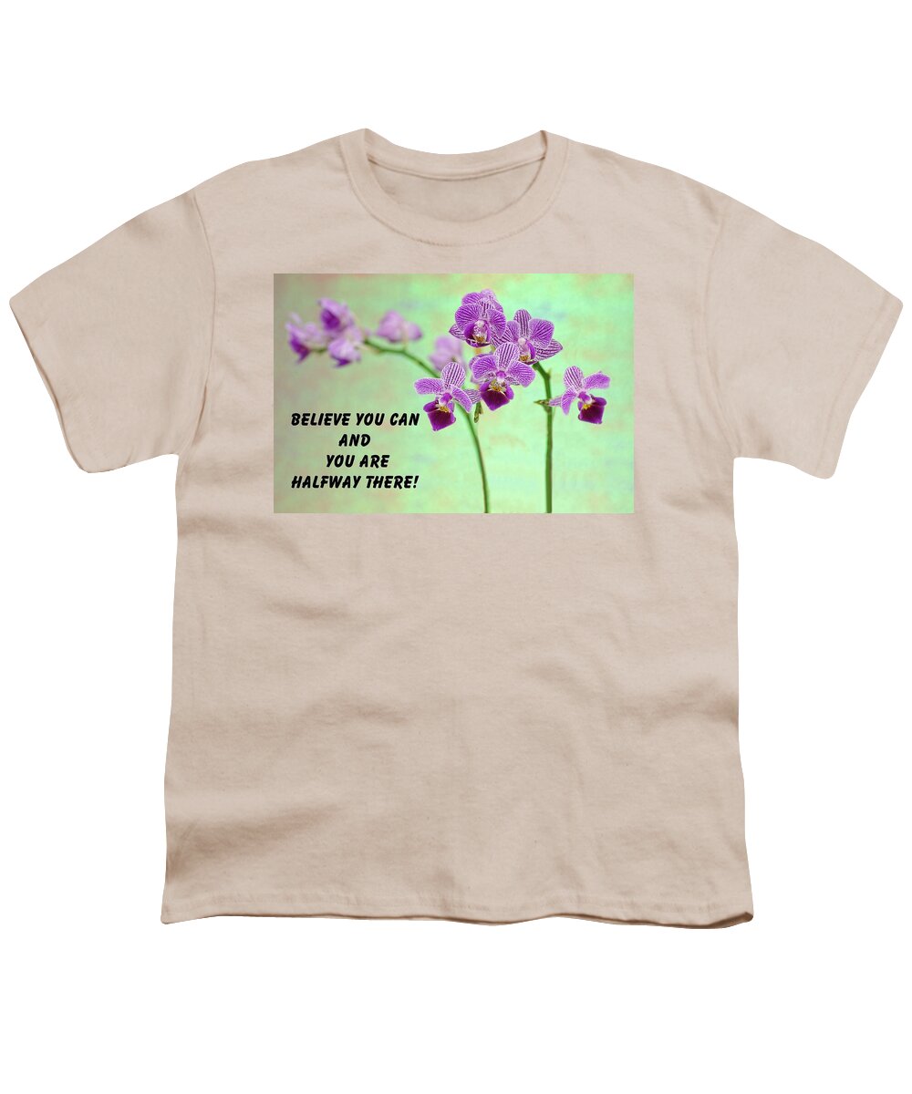 Love Youth T-Shirt featuring the photograph Purple orchid quote-2 by Rudy Umans